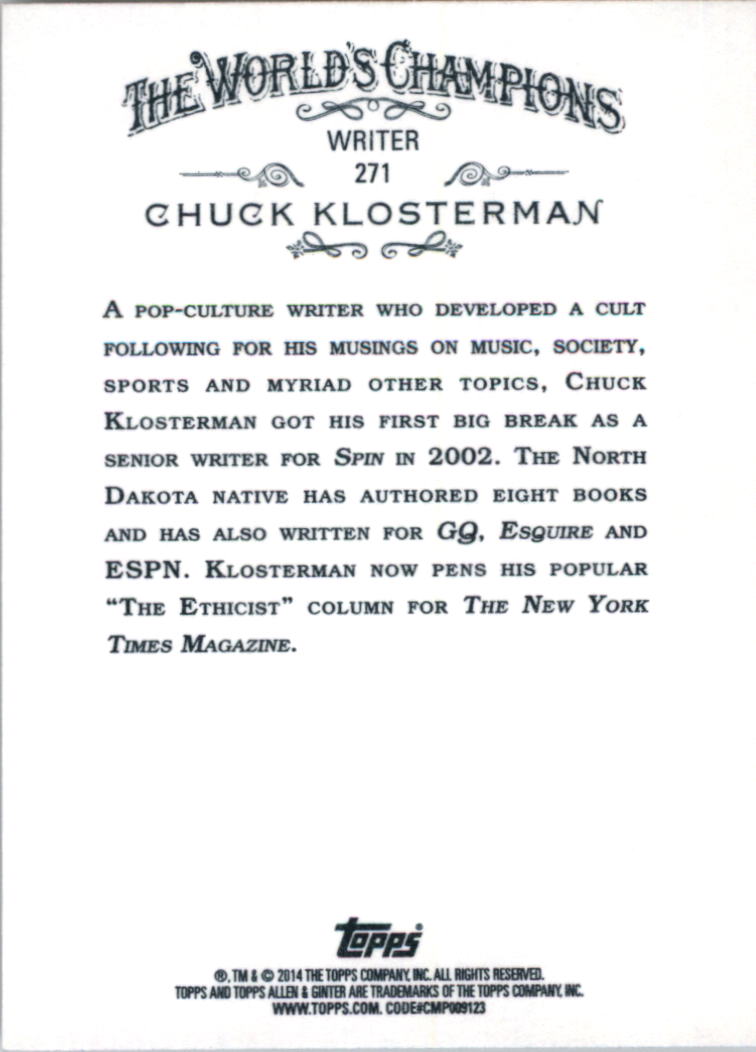 2014 Topps Allen and Ginter #271 Chuck Klosterman back image