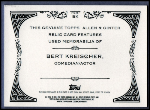 2014 Topps Allen and Ginter Relics #FSRBK Bert Kreischer A back image