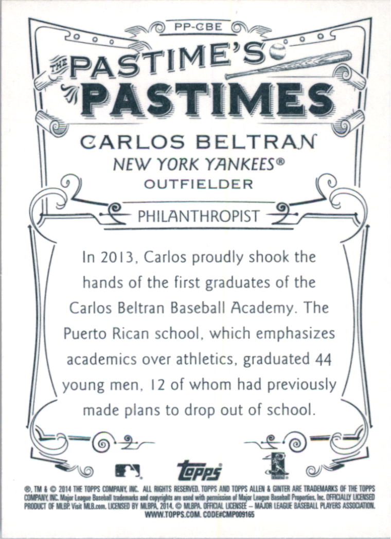 2014 Topps Allen and Ginter The Pastime's Pastime #PPCBE Carlos Beltran back image