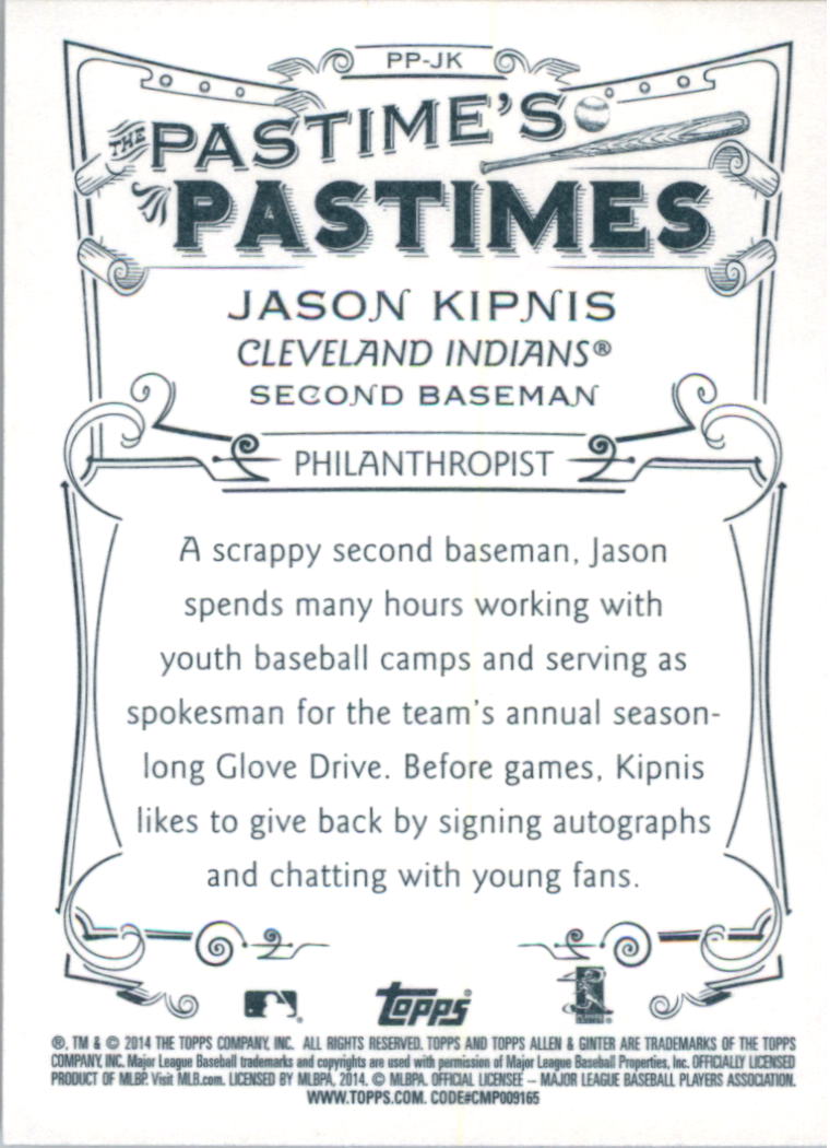 2014 Topps Allen and Ginter The Pastime's Pastime #PPJK Jason Kipnis back image