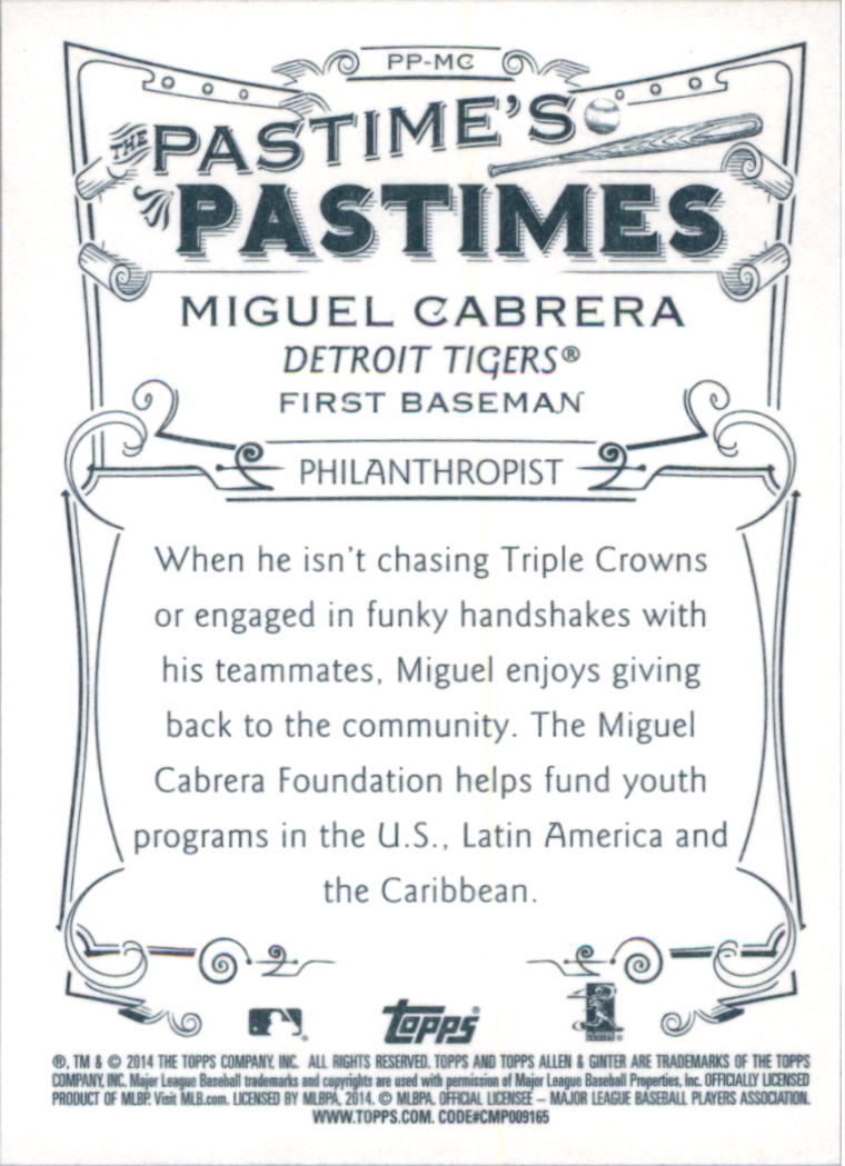 2014 Topps Allen and Ginter The Pastime's Pastime #PPMC Miguel Cabrera back image