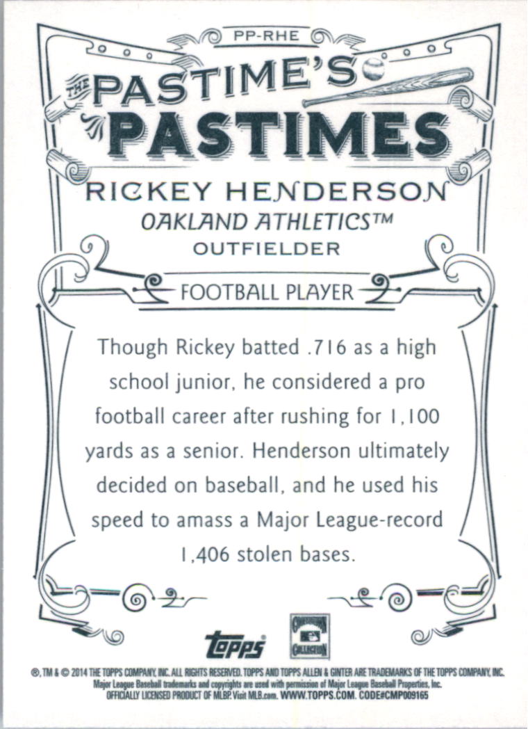 2014 Topps Allen and Ginter The Pastime's Pastime #PPRHE Rickey Henderson back image