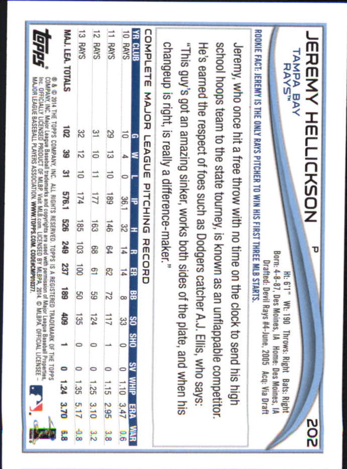 2014 Topps Mini #202 Jeremy Hellickson back image