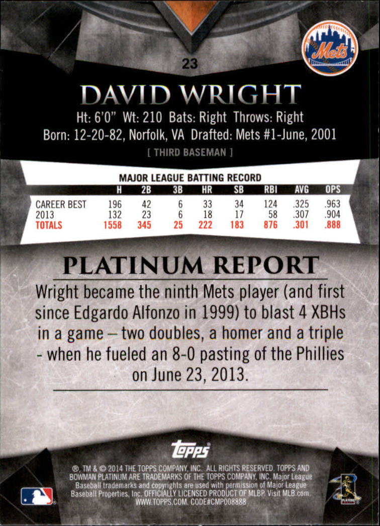 2014 Bowman Platinum #23 David Wright back image
