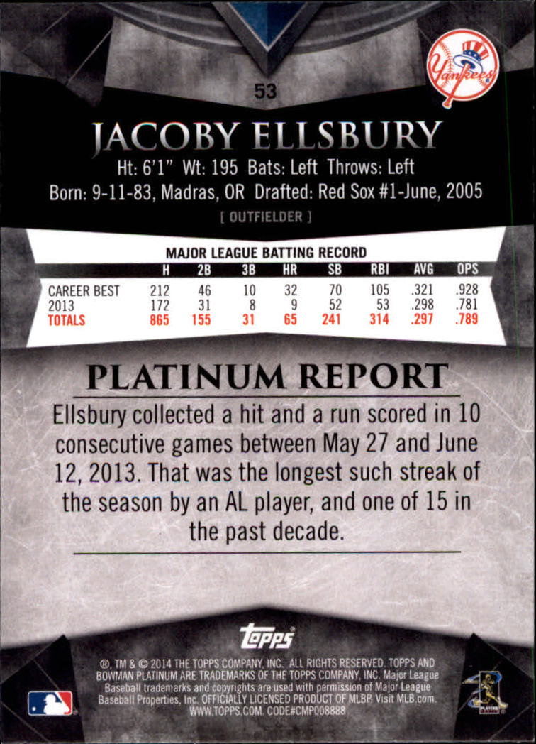 2014 Bowman Platinum #53 Jacoby Ellsbury back image