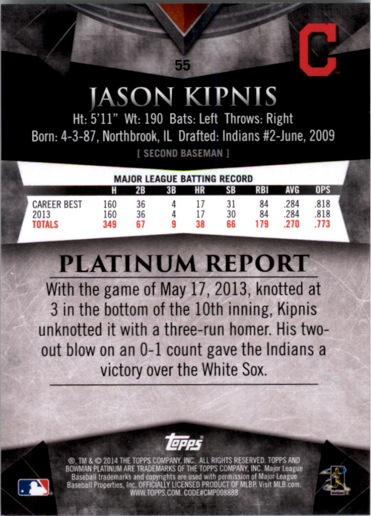 2014 Bowman Platinum #55 Jason Kipnis back image