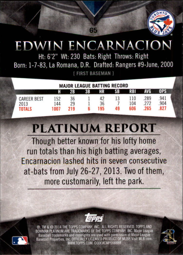 2014 Bowman Platinum Gold #65 Edwin Encarnacion back image