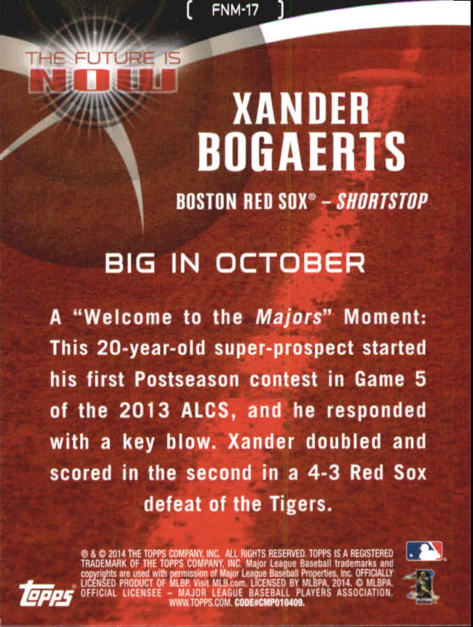 2014 Topps Mini The Future Is Now #FN17 Xander Bogaerts back image