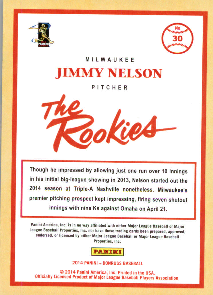 2014 Donruss The Rookies Press Proofs Silver #30 Jimmy Nelson back image
