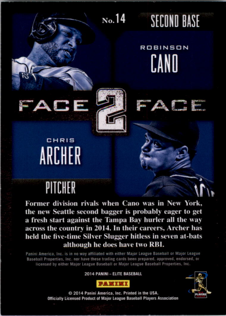 2014 Elite Face 2 Face #14 Chris Archer/Robinson Cano back image
