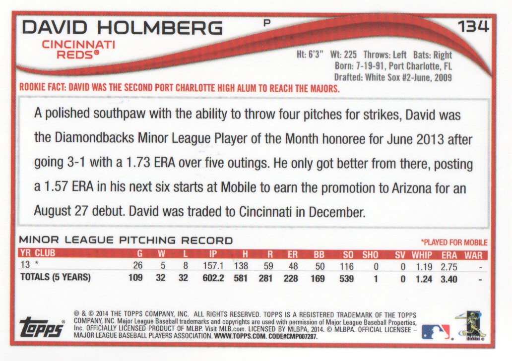 2014 Topps Chrome Rookie Autographs #134 David Holmberg back image
