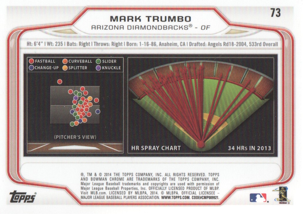 2014 Bowman Chrome #73 Mark Trumbo back image