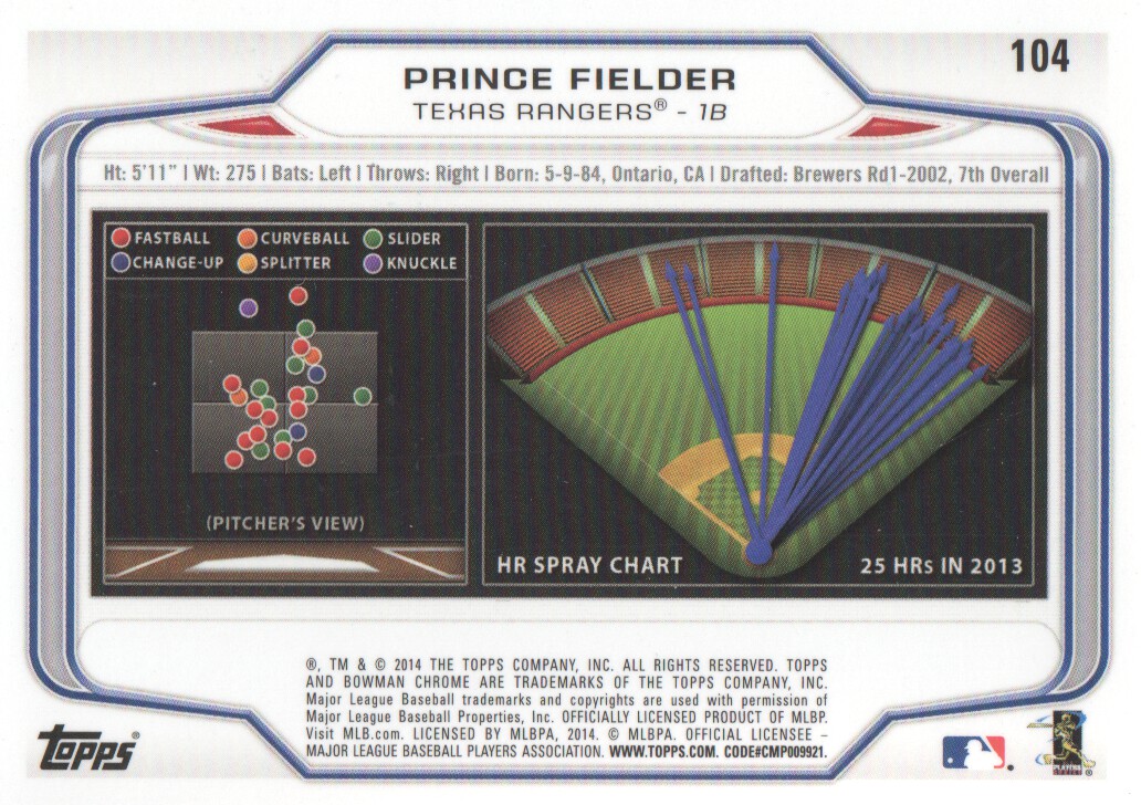 2014 Bowman Chrome #104 Prince Fielder back image