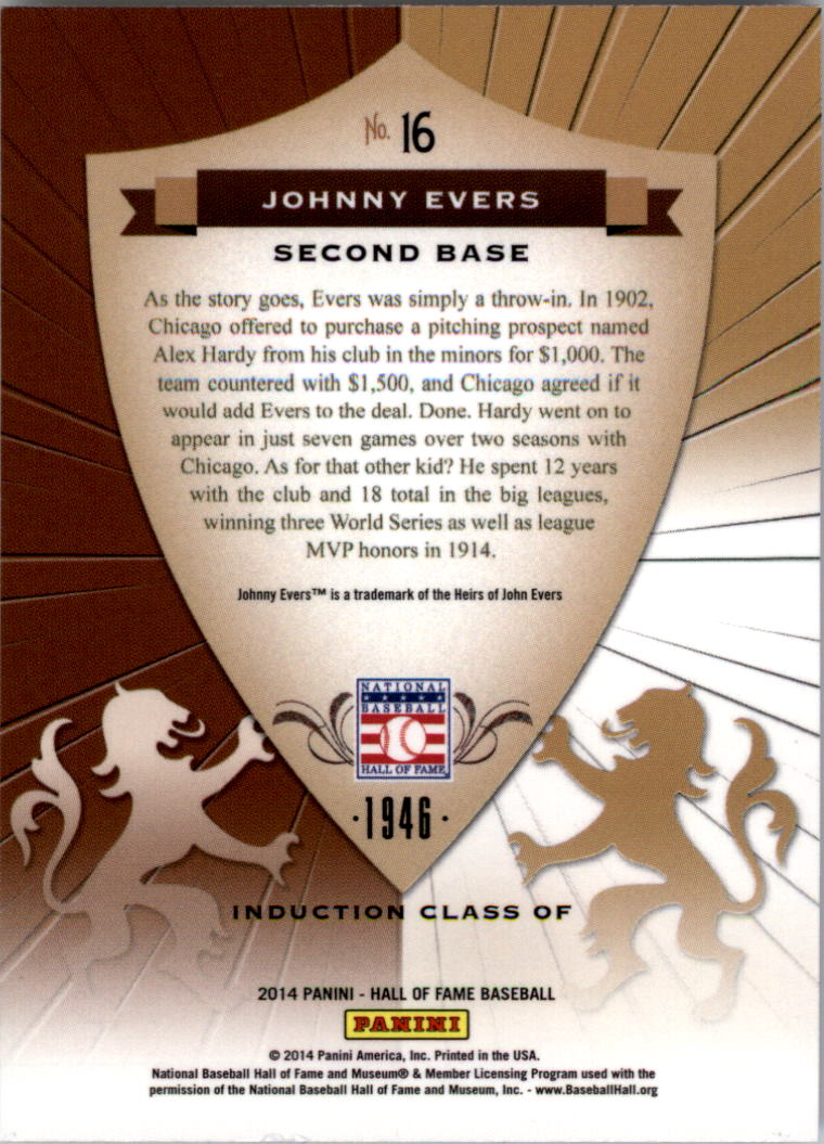 2014 Panini Hall of Fame Crusades #16 Johnny Evers back image