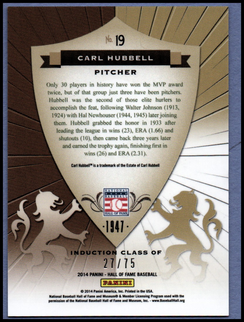 2014 Panini Hall of Fame Crusades Red #19 Carl Hubbell back image