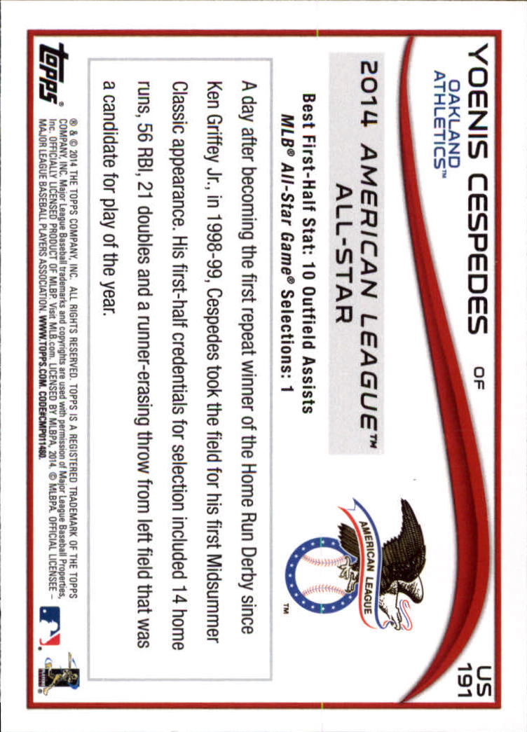 2014 Topps Update #US191 Yoenis Cespedes back image