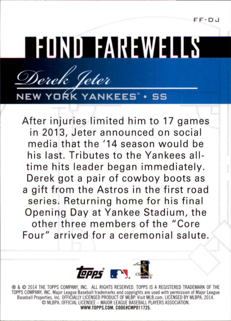2014 Topps Update Fond Farewells #FFDJ Derek Jeter back image