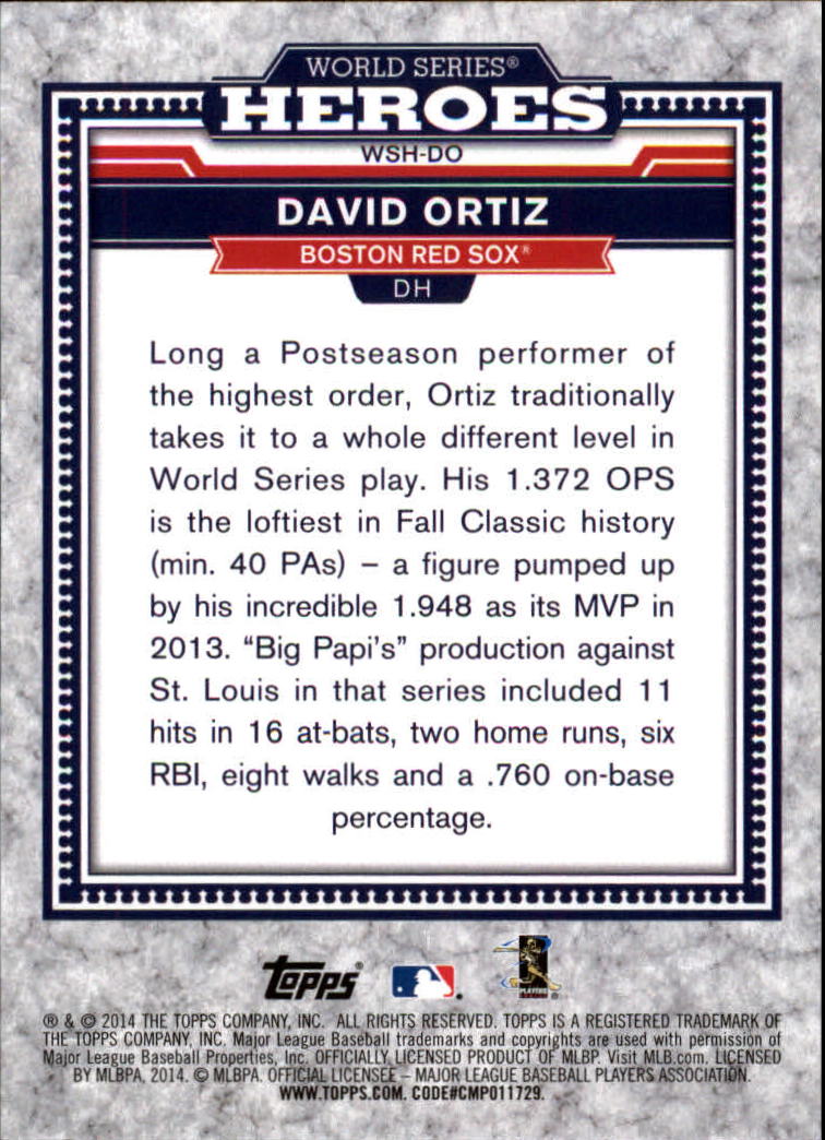 2014 Topps Update World Series Heroes #WSHDO David Ortiz back image