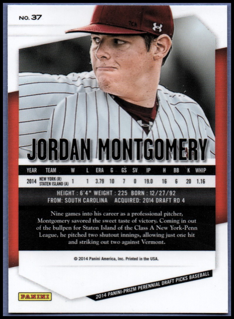 2014 Panini Prizm Perennial Draft Picks #37 Jordan Montgomery - NM-MT