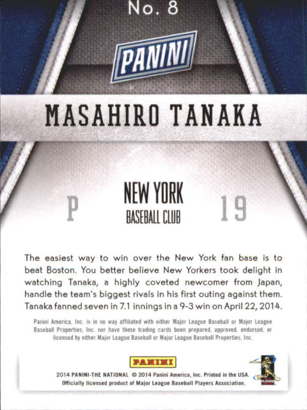 2014 Panini National Convention #8 Masahiro Tanaka back image