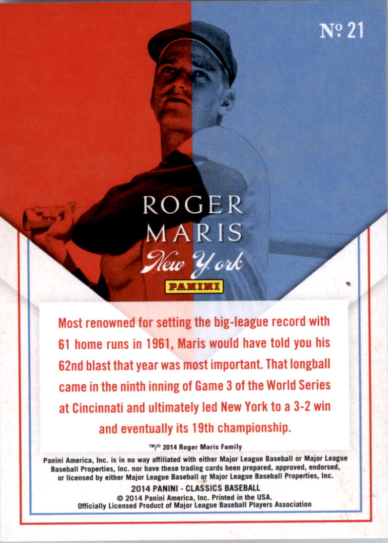 2014 Classics Home Run Heroes #21 Roger Maris back image