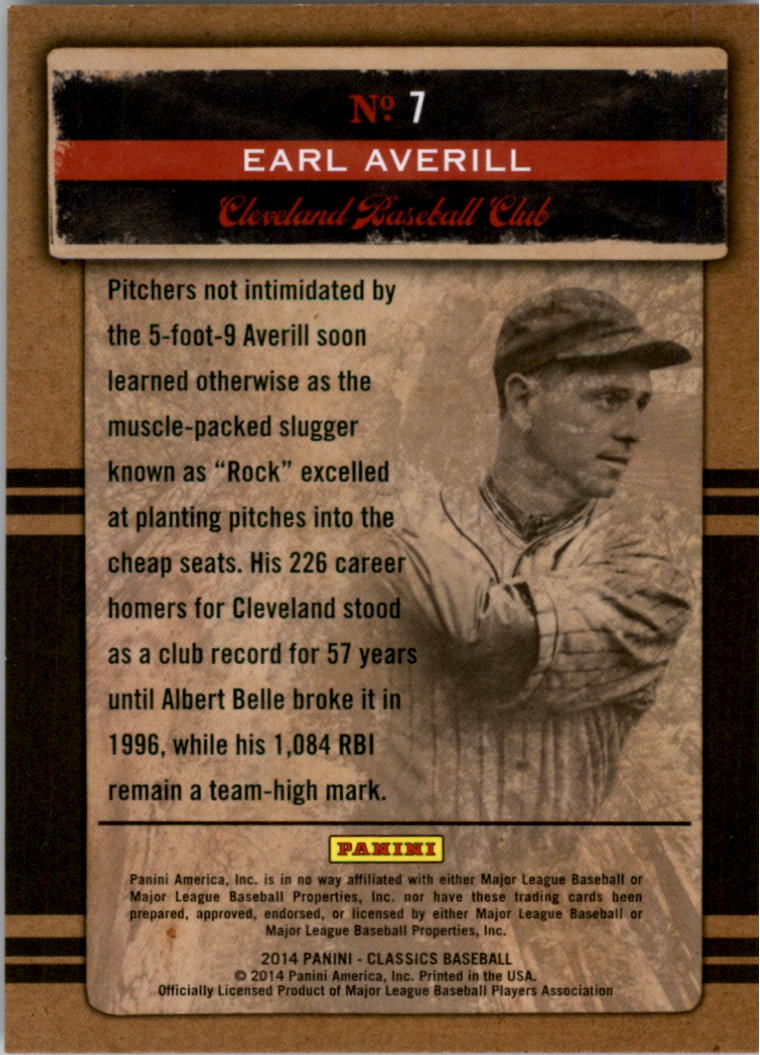 2014 Classics Legendary Lumberjacks #7 Earl Averill back image