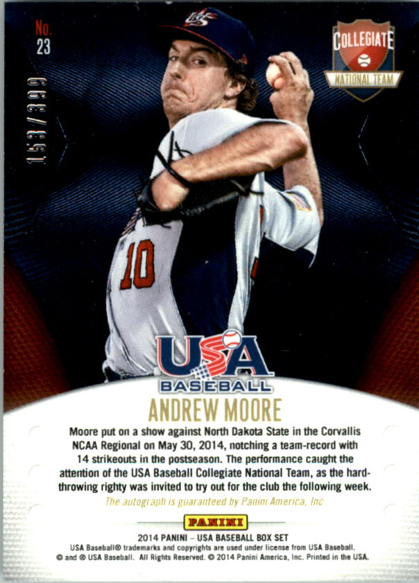 2014 USA Baseball Collegiate National Team Signatures #23 Andrew Moore back image