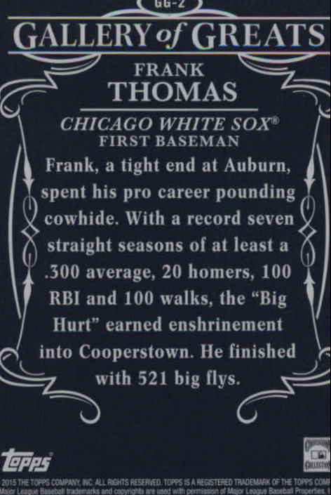 2015 Topps Gallery of Greats #GG2 Frank Thomas back image