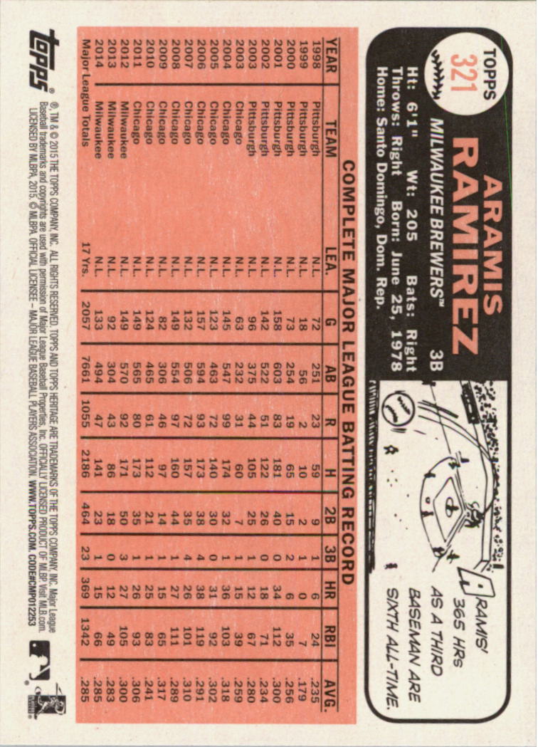 A0025- 2015 Topps Heritage BB #s 250-493 +Rookies -You Pick- 15+ FREE US SHIP - Picture 65 of 323