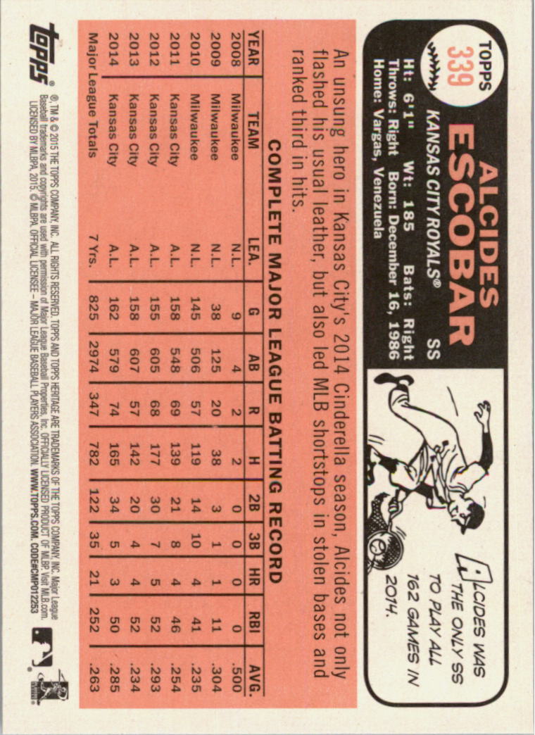 A0025- 2015 Topps Heritage BB #s 250-493 +Rookies -You Pick- 15+ FREE US SHIP - Picture 202 of 323