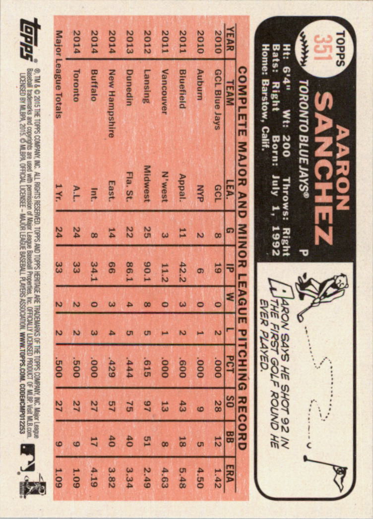 A0025- 2015 Topps Heritage BB #s 250-493 +Rookies -You Pick- 15+ FREE US SHIP - Picture 210 of 323