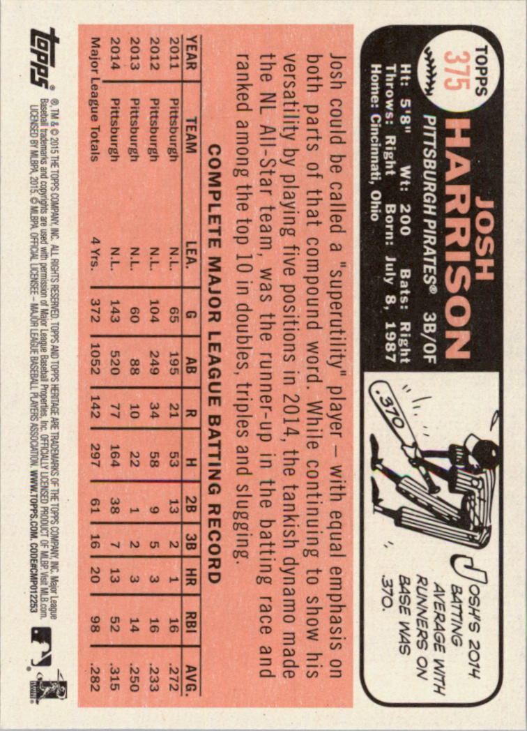 A0025- 2015 Topps Heritage BB #s 250-493 +Rookies -You Pick- 15+ FREE US SHIP - Picture 108 of 323