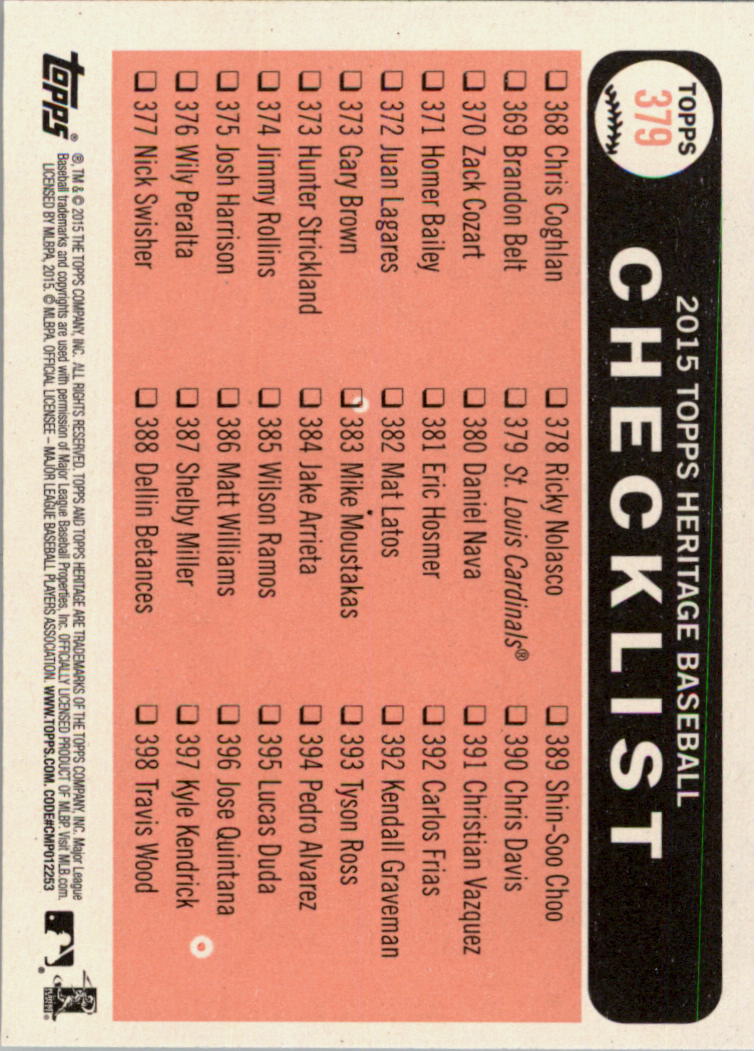 A0025- 2015 Topps Heritage BB #s 250-493 +Rookies -You Pick- 15+ FREE US SHIP - Picture 230 of 323
