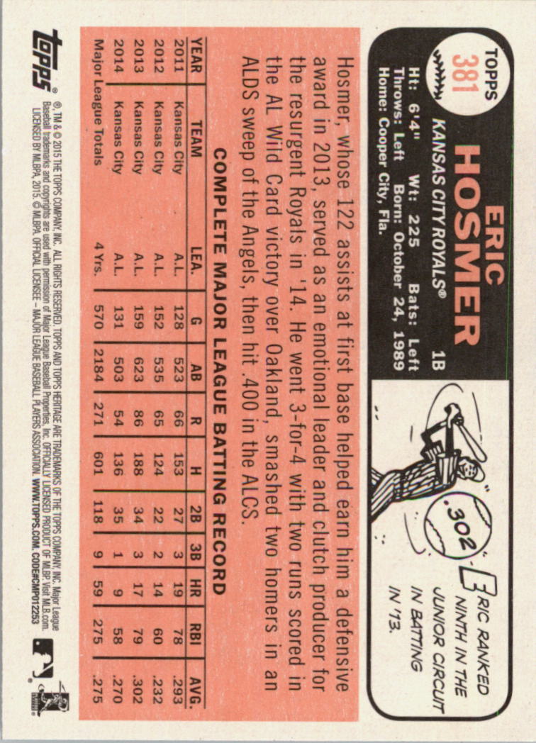 A0025- 2015 Topps Heritage BB #s 250-493 +Rookies -You Pick- 15+ FREE US SHIP - Picture 232 of 323