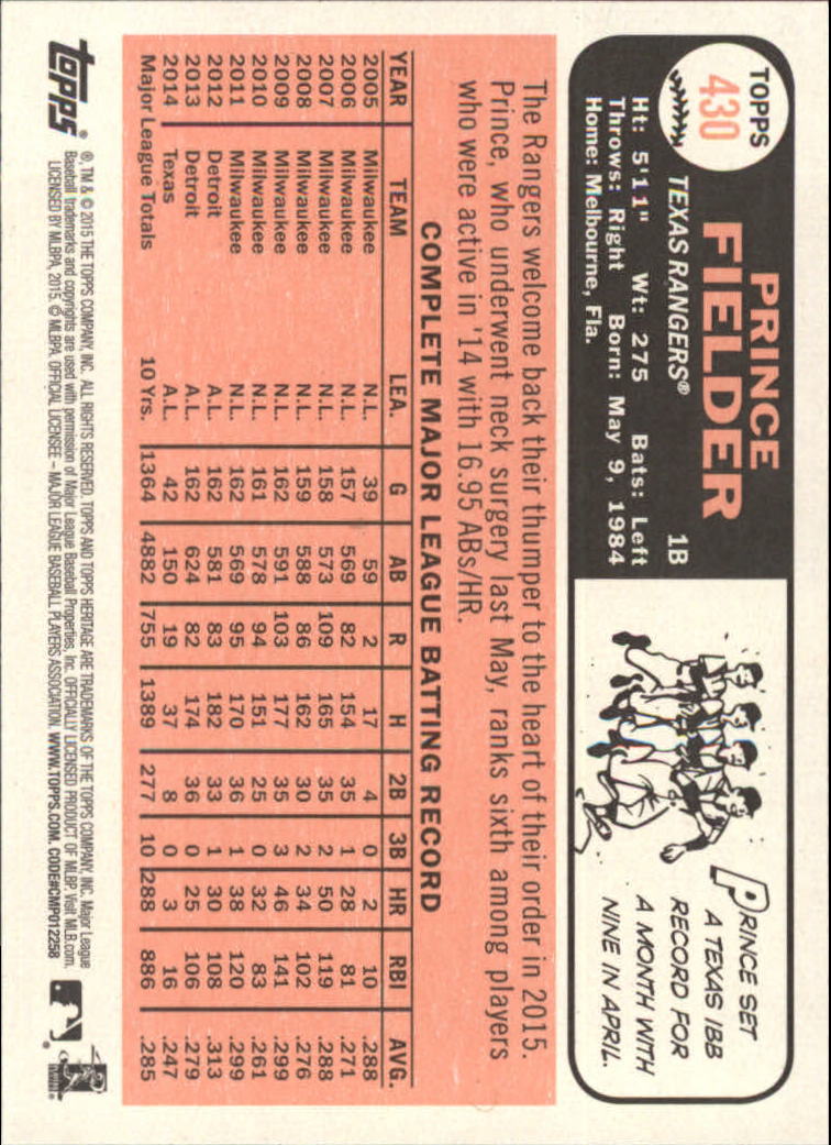 A0025- 2015 Topps Heritage BB #s 250-493 +Rookies -You Pick- 15+ FREE US SHIP - Picture 299 of 323