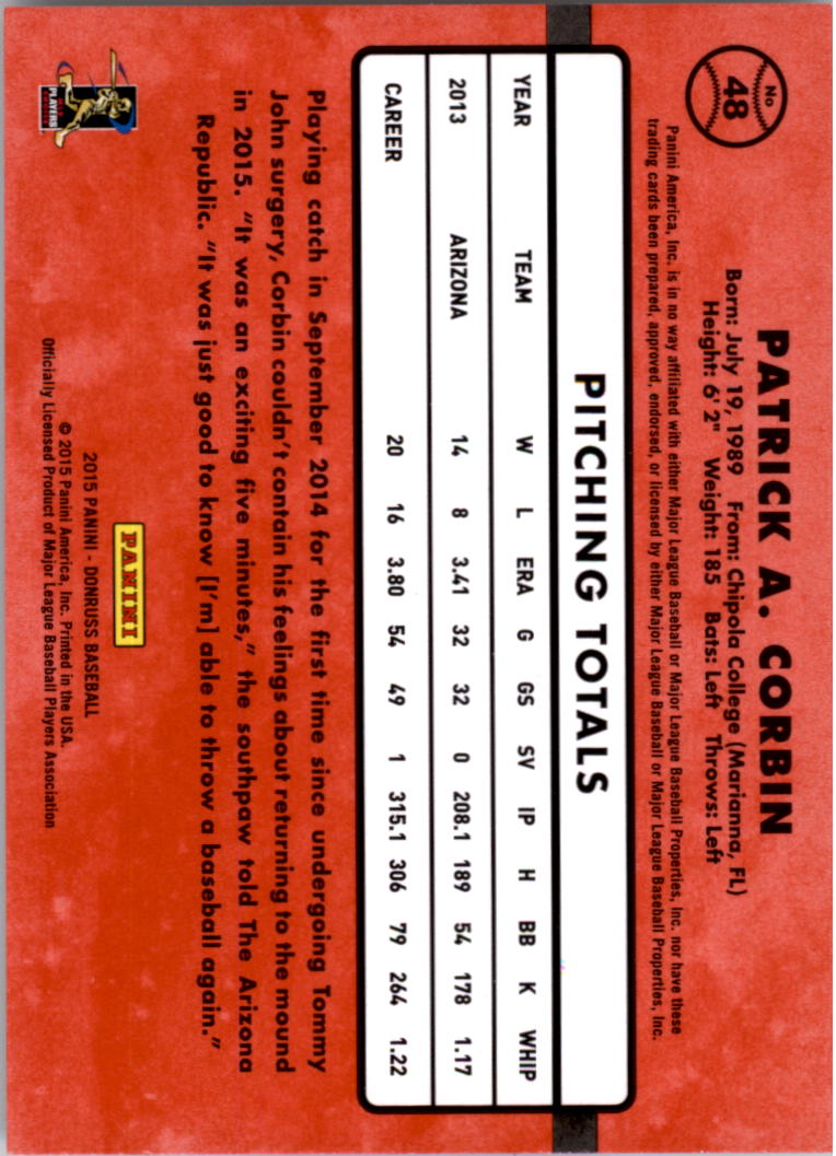 2015 Donruss #48 Patrick Corbin back image