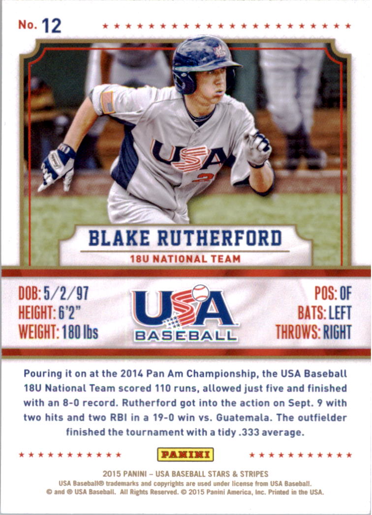 2015 USA Baseball Stars and Stripes #12 Blake Rutherford back image