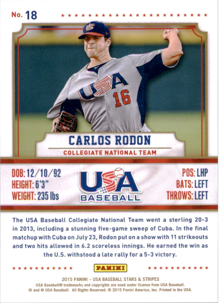 2015 USA Baseball Stars and Stripes #18 Carlos Rodon back image