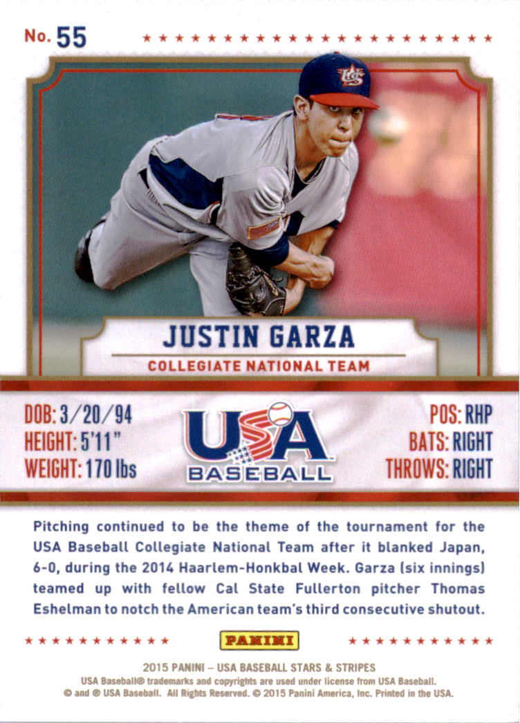 2015 USA Baseball Stars and Stripes #55 Justin Garza back image