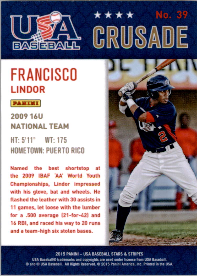 2015 USA Baseball Stars and Stripes Crusade Blue #39 Francisco Lindor back image