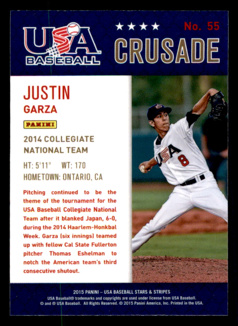 2015 USA Baseball Stars and Stripes Crusade Blue #55 Justin Garza back image