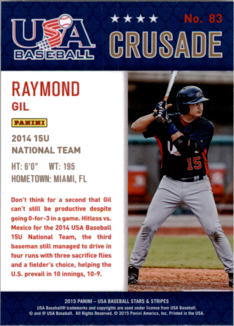 2015 USA Baseball Stars and Stripes Crusade Blue #83 Raymond Gil back image