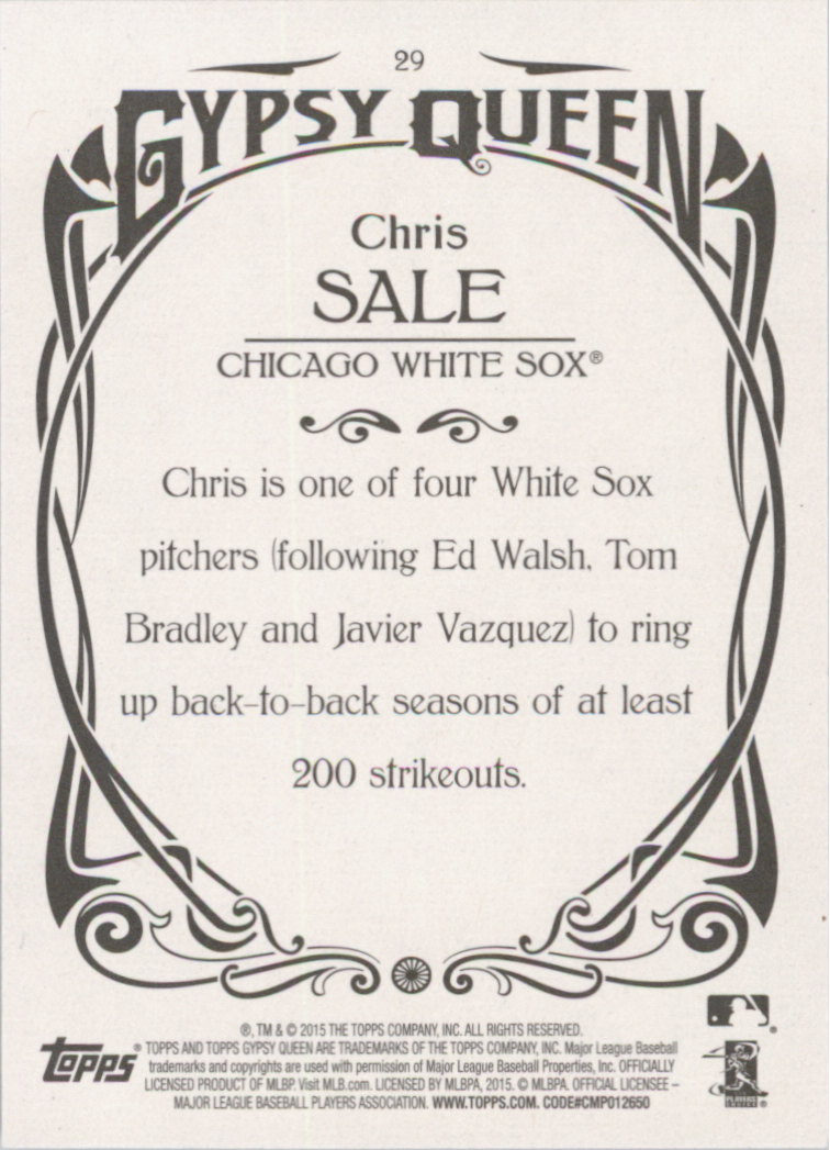 2015 Topps Gypsy Queen #29 Chris Sale back image