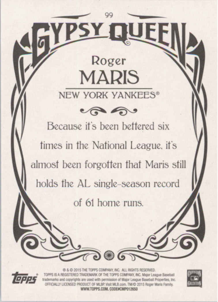 2015 Topps Gypsy Queen #99 Roger Maris back image