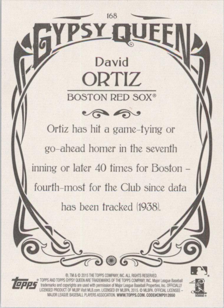 2015 Topps Gypsy Queen #168A David Ortiz back image