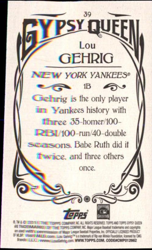 2015 Topps Gypsy Queen Mini #39 Lou Gehrig back image