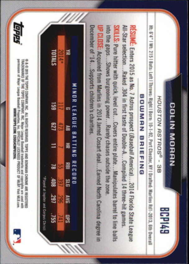 B3792- 2015 Bowman Chrome Prospects BB Cards 1-250 -You Pick- 15+ FREE US SHIP - Picture 215 of 369