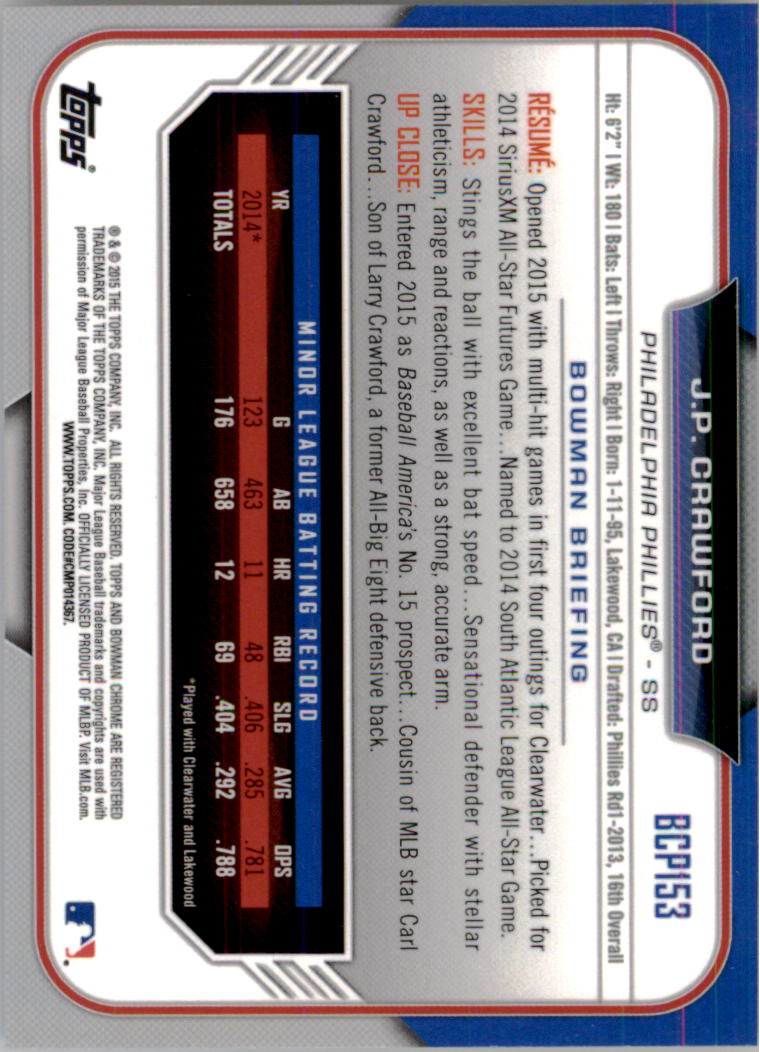 B3792- 2015 Bowman Chrome Prospects BB Cards 1-250 -You Pick- 15+ FREE US SHIP - Picture 221 of 369