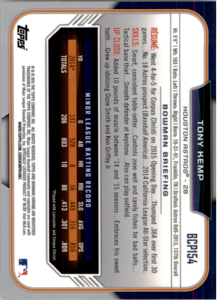 B3792- 2015 Bowman Chrome Prospects BB Cards 1-250 -You Pick- 15+ FREE US SHIP - Picture 223 of 369