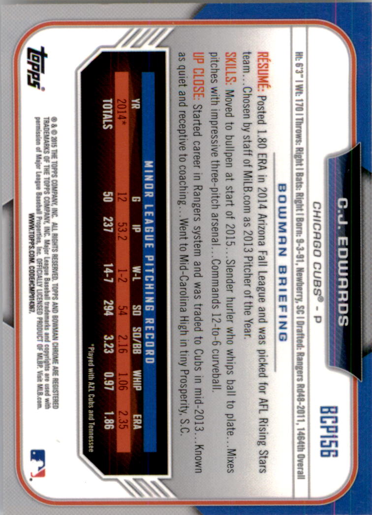 B3792- 2015 Bowman Chrome Prospects BB Cards 1-250 -You Pick- 15+ FREE US SHIP - Picture 227 of 369